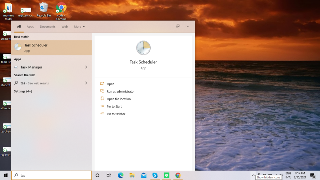 task scheduler open using search bar