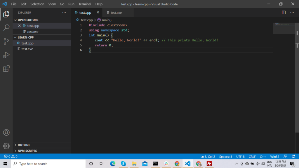 write code in visual studio code