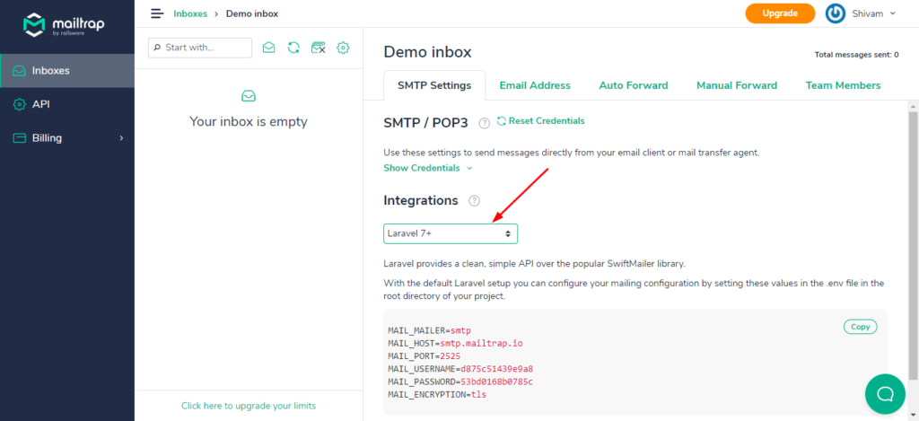 mailtrap credential mail testing