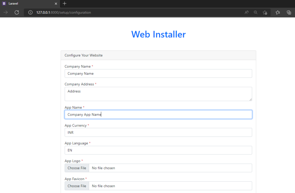 create website configuration laravel