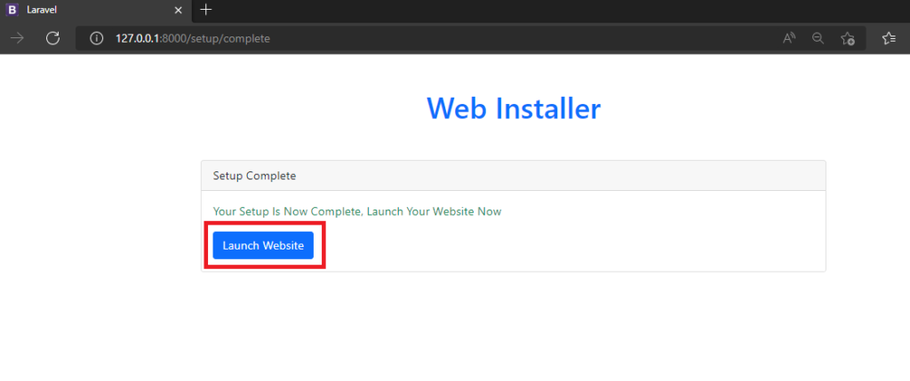 launch website using Laravel web installer